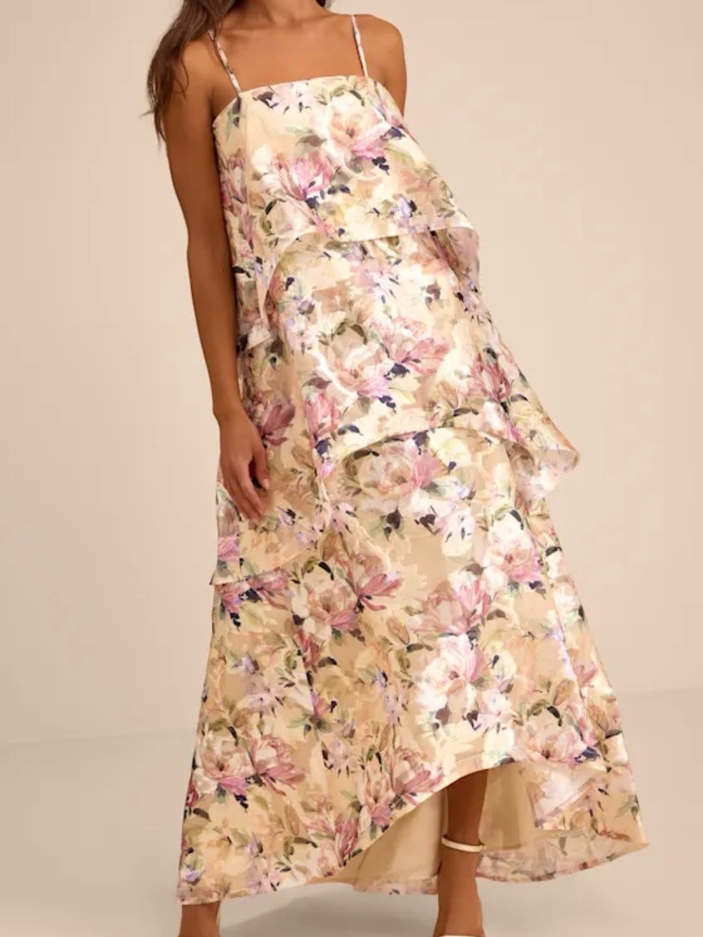Lulus Daneli Yellow Multi Floral Jacquard Tiered Maxi Dress Size Small - Picture 2 of 7